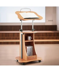 Gouun Wooden Podium with Lockable Wheels, Height Adjustable
