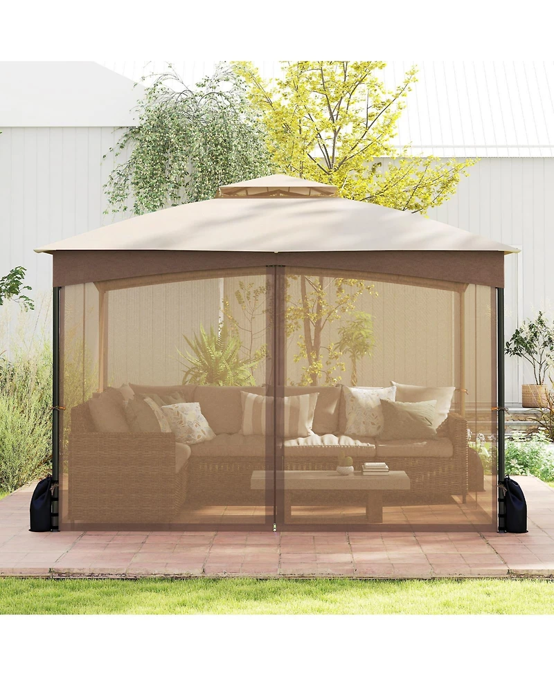 Gouun 10 x 12 ft Patio Gazebo with Netting Walls, Double-Tier Roof and 4 Sandbags