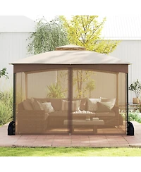 Gouun 10 x 12 ft Patio Gazebo with Netting Walls, Double-Tier Roof and 4 Sandbags