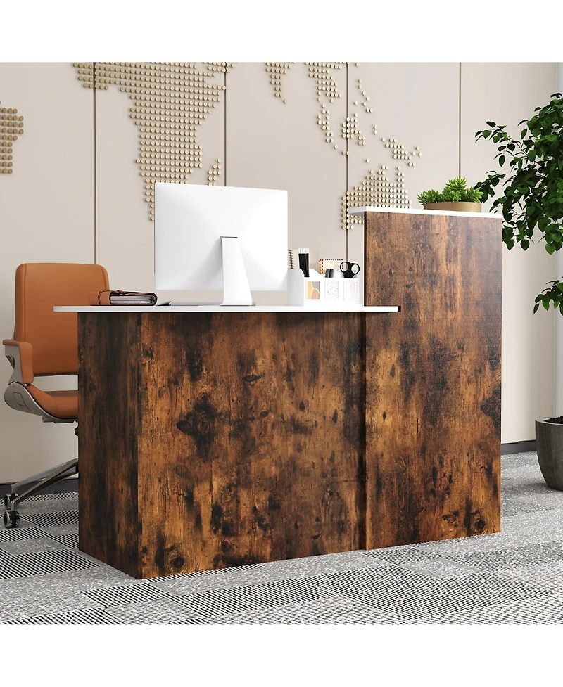 Gouun Reception Desk with Oval Tabletop and Lockable Drawer