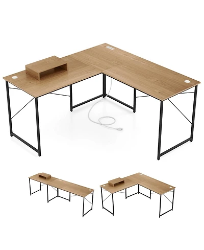Gouun 2-Person L-Shaped Desk with Monitor Stand, Reversible