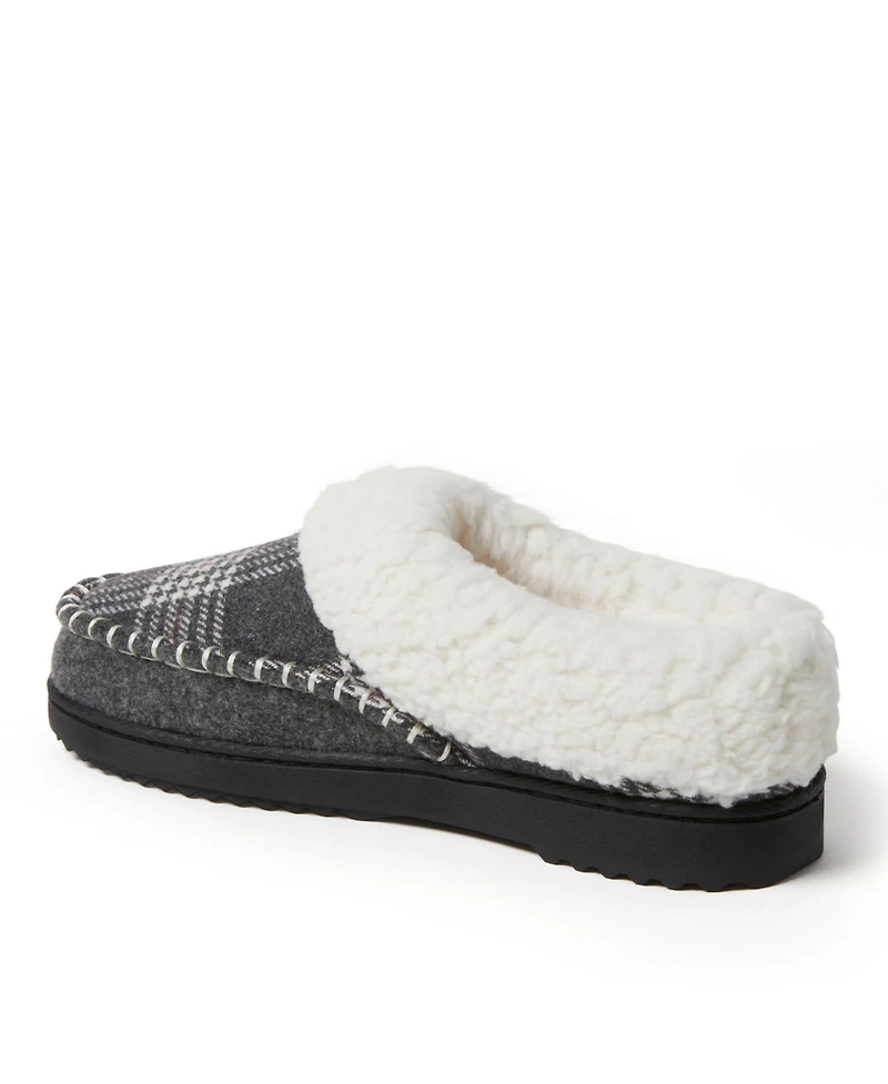 Dearfoams Women's Nyla Felted Plaid Moccasin Toe Clog House Shoe Slipper