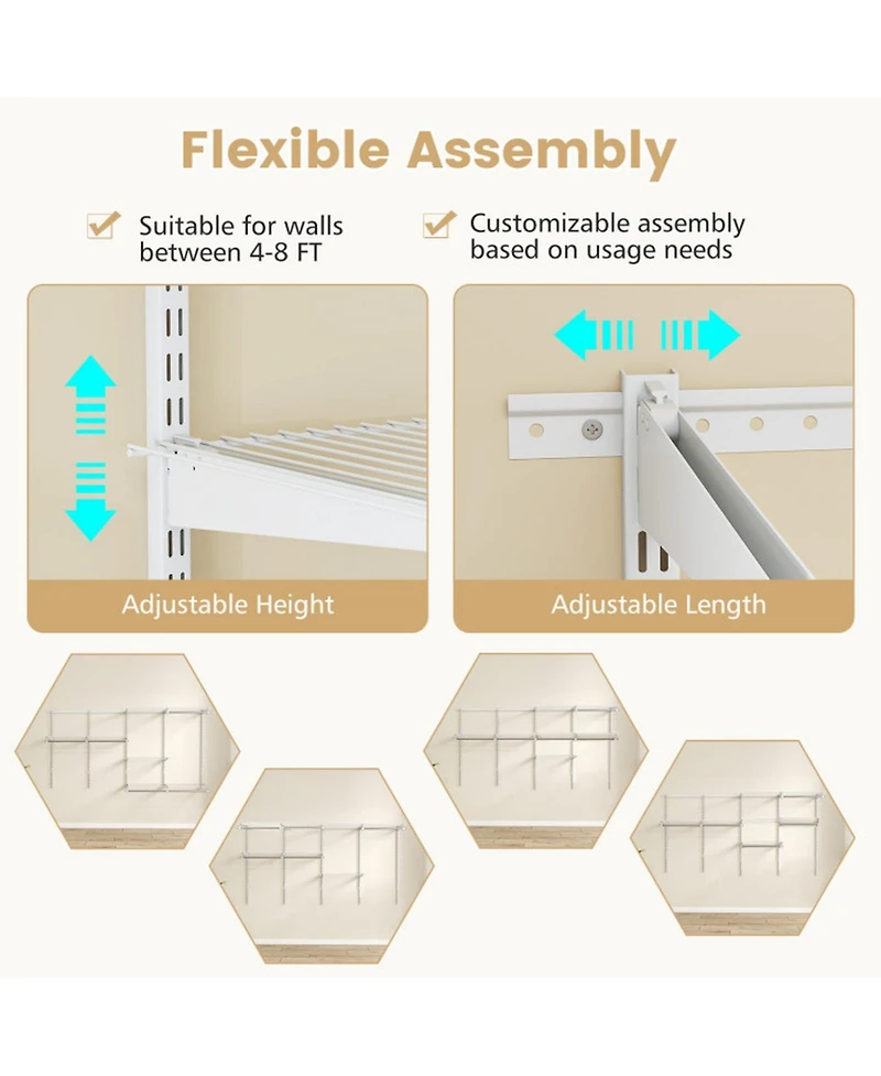 Gouun Wall-Mounted Closet Organizer System with 7 Shelves and 5 Hanging Rods