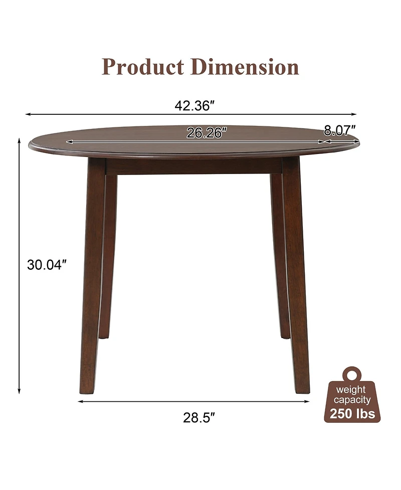 Rainsken Extendable Round Dining Table for 2-4 People, Wooden Folding Drop Leaves with Adjustable Size Space-Saving Design for Dining Areas