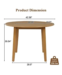 Rainsken Extendable Round Dining Table with Folding Drop Leaves, Space-Saving Wooden Table for 2-4 Persons in Dining Rooms and Kitchens