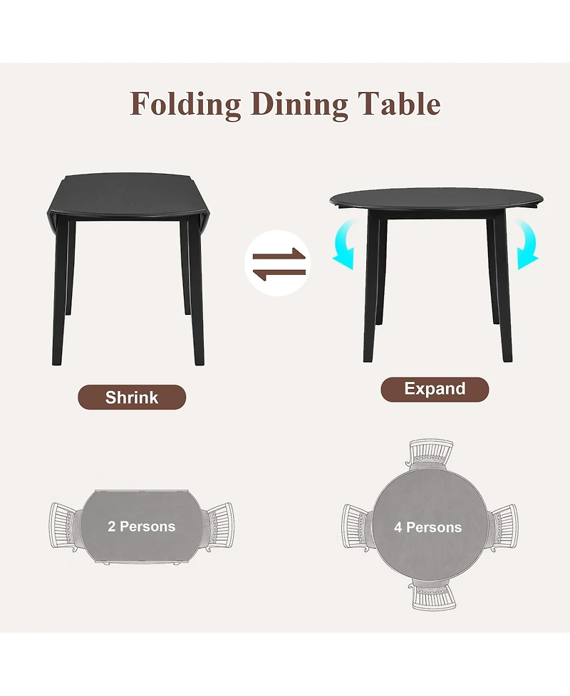 Rainsken Wooden Round Extendable Dining Table with Folding Sides, Compact Adjustable Table Ideal for 2-4 People and Limited Spaces