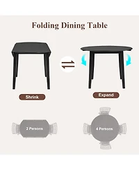 Rainsken Wooden Round Extendable Dining Table with Folding Sides, Compact Adjustable Table Ideal for 2-4 People and Limited Spaces