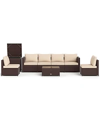 Gymax 8 Pcs Wicker Patio Furniture Set Rattan Sectional Sofa Set w/ Cushions