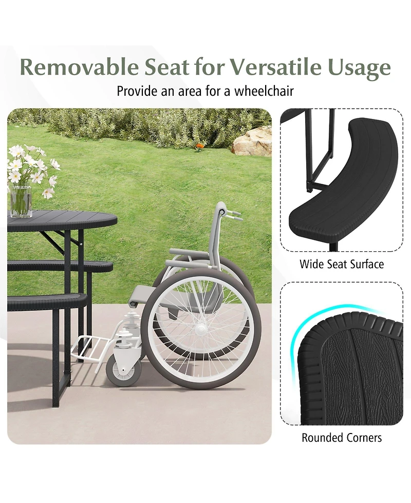 Sugift Round Picnic Table Bench Set with 4 Benches and Umbrella Hole for Patio Outdoor