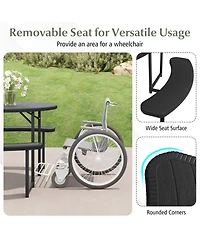 Sugift Round Picnic Table Bench Set with 4 Benches and Umbrella Hole for Patio Outdoor