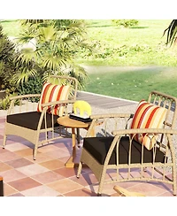 Sugift 3-Piece Patio Rattan Bistro Dining Set with Teak Wood Side Table