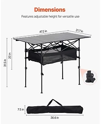 Sugift Portable Folding Camping Table Roll Up Adjustable Height 47.2in Wide for Bbq and Picnic