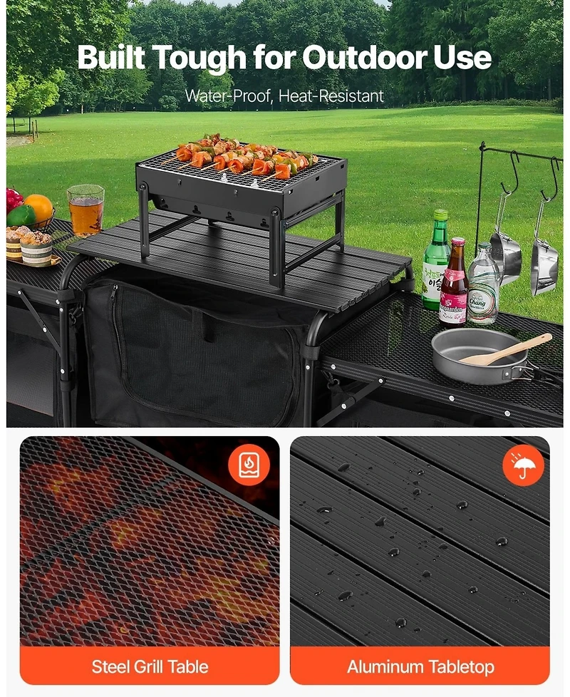 Sugift Portable Camping Kitchen Table Cook Station With Storage for Bbq and Picnic