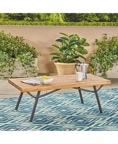 Mondawe Outdoor Coffee Table - Wood with Rustic Metal Legs