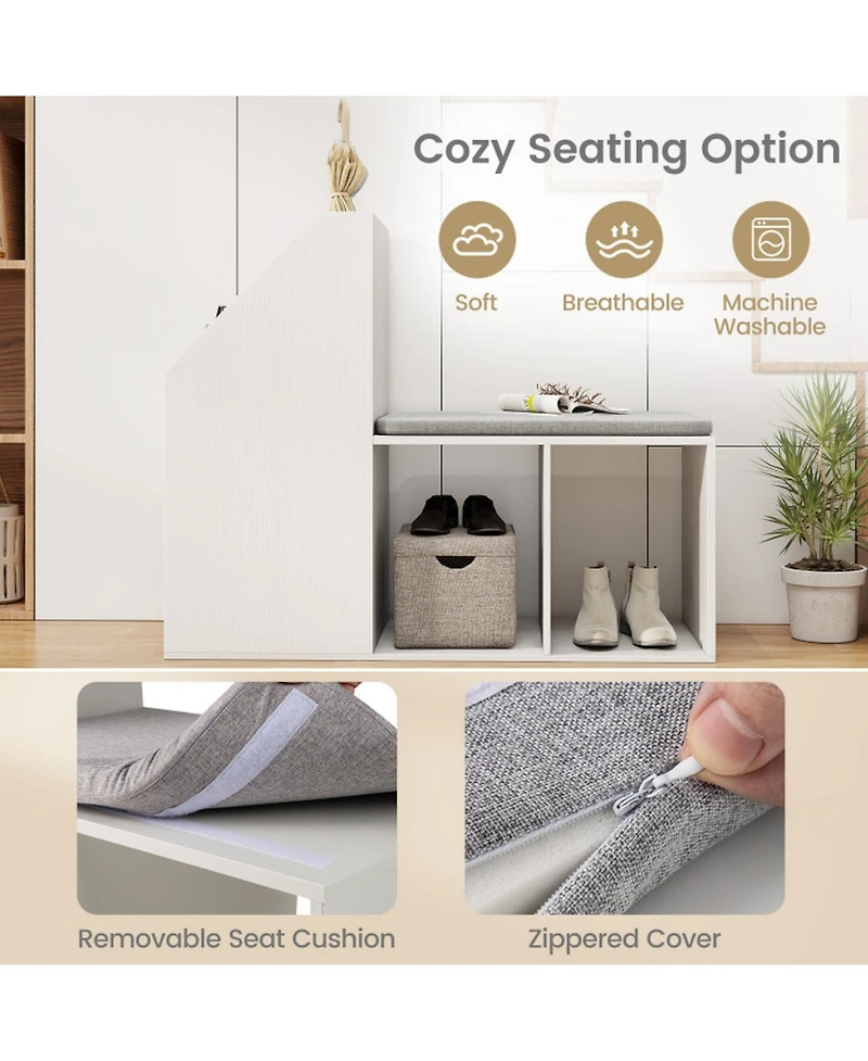 Gouun Shoe Storage Bench with Removable Cushion and 6 Open Compartments