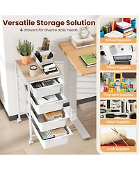 Gouun 5-Drawer Rolling Storage Cart with Wooden Tabletop, Metal Frame and Lockable Casters