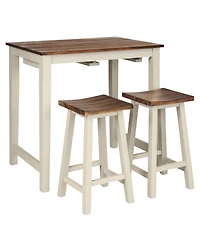 Gymax 3-Piece Bar Table Set Counter Pub Tableand 2 Saddle Bar Stools w/ Hanging Design