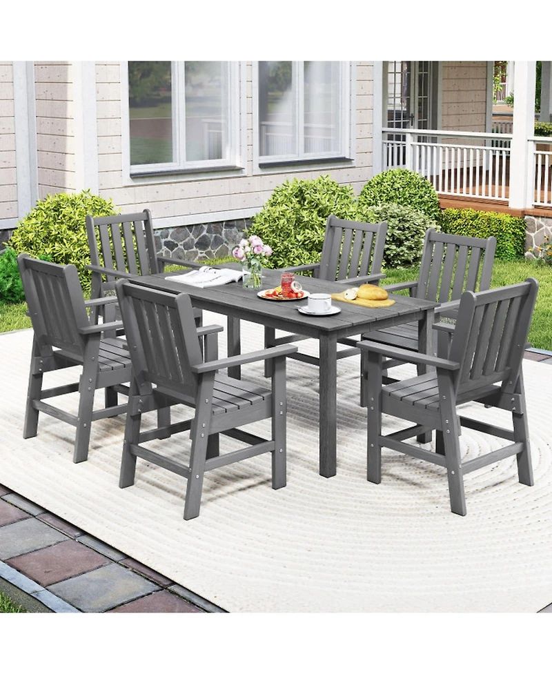 Sugifit 7-Piece Outdoor Dining Table Set for 6 People 67 in Hdpe Patio Rectangle Table and 6 Armchairs