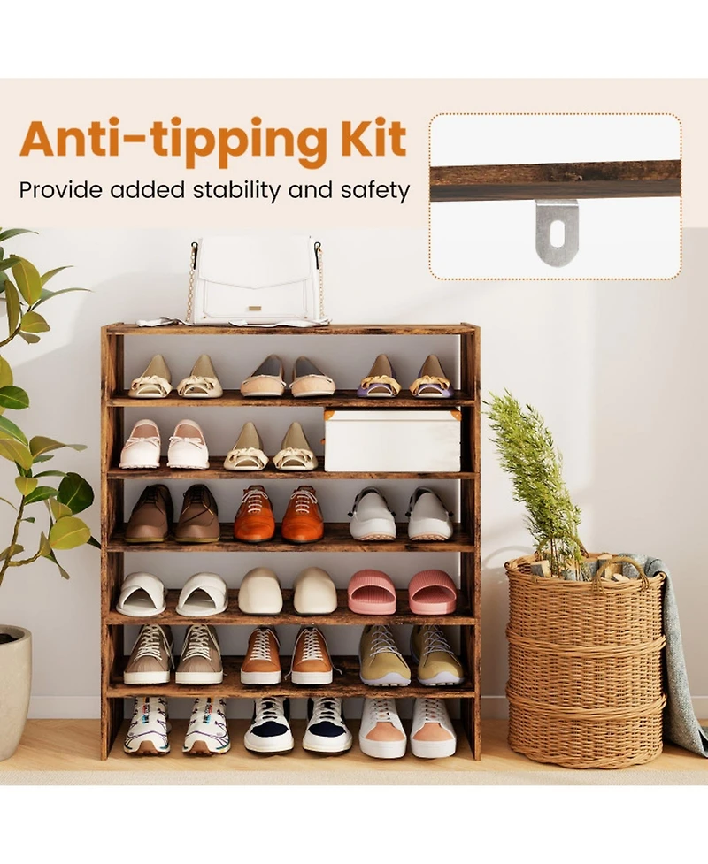 Gouun 6-Tier Stackable Shoe Rack with Anti-Tipping Device for Entryway