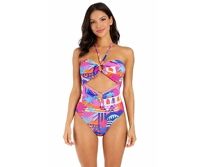 La Moda Clothing Women's Cut-Out Tropical One-Piece Swimsuit