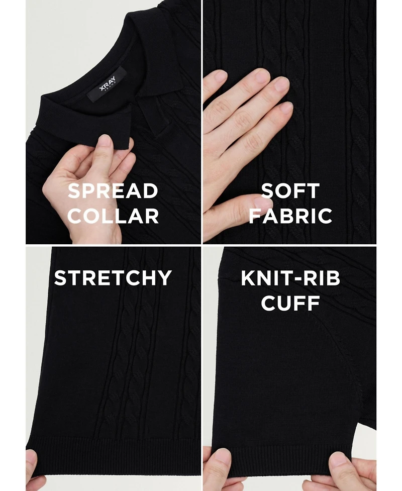 Xray Boys 4-18 Cable Knit Short Sleeve Johnny Collar Sweater Polo