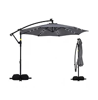 Gouun 10 ft Solar Offset Hanging Umbrella with 32 Led Lights, Base and 360 Rotation
