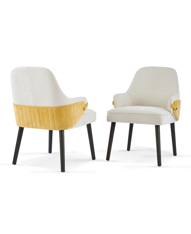 Rainsken Indoor Dining Chair Set of 2, Two-Tone Fabric Armchair with Sturdy Frame and Curved Backrest for Dining Room, Living Area