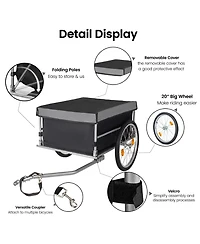 Rainsken Foldable Bike Cargo Trailer, Heavy Duty Bicycle Wagon Cart with 20'' Wheels, Removable Cover, 120 lbs Capacity for Luggage, Groceries