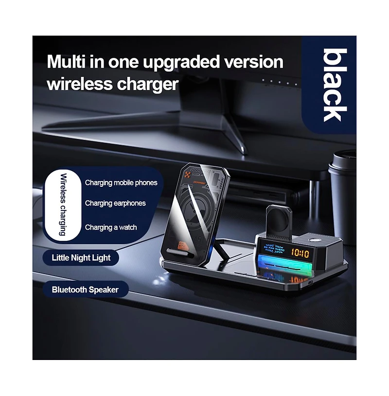 Artudatech 6-in-1 Wireless Charging Station with Bluetooth Speaker and Night Light – 15W Fast Charging