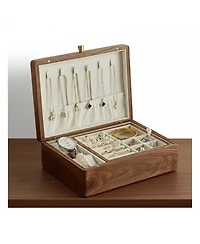 Yigii Black Walnut Solid Wooden 2 Layer Jewelry Organizer with Removable Tray Velvet Interior Magnet Closure Gift for Women