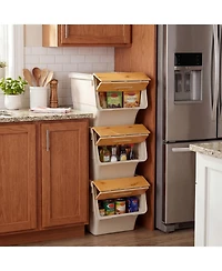 Gouun Set of 3 Stackable Storage Bins on Wheels with Stay-Open Lids, 35 Qt Each