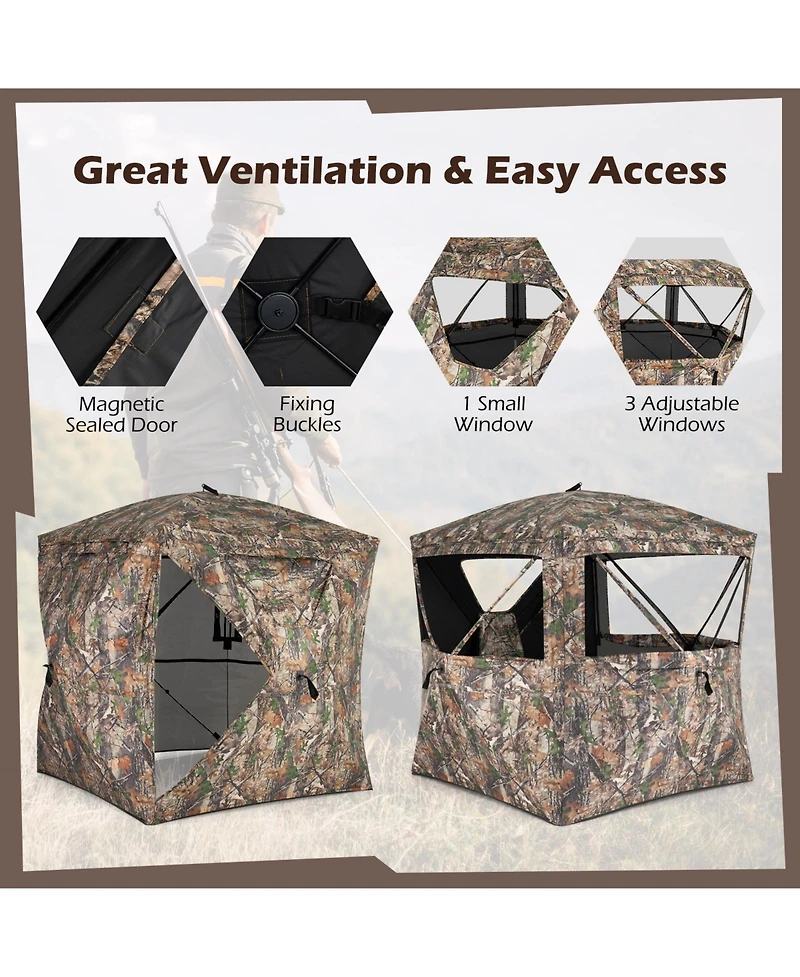 Gouun 270-Degree See-Through Pop Up Hunting Blind Tent with Silent Magnetic Door and Carry Bag