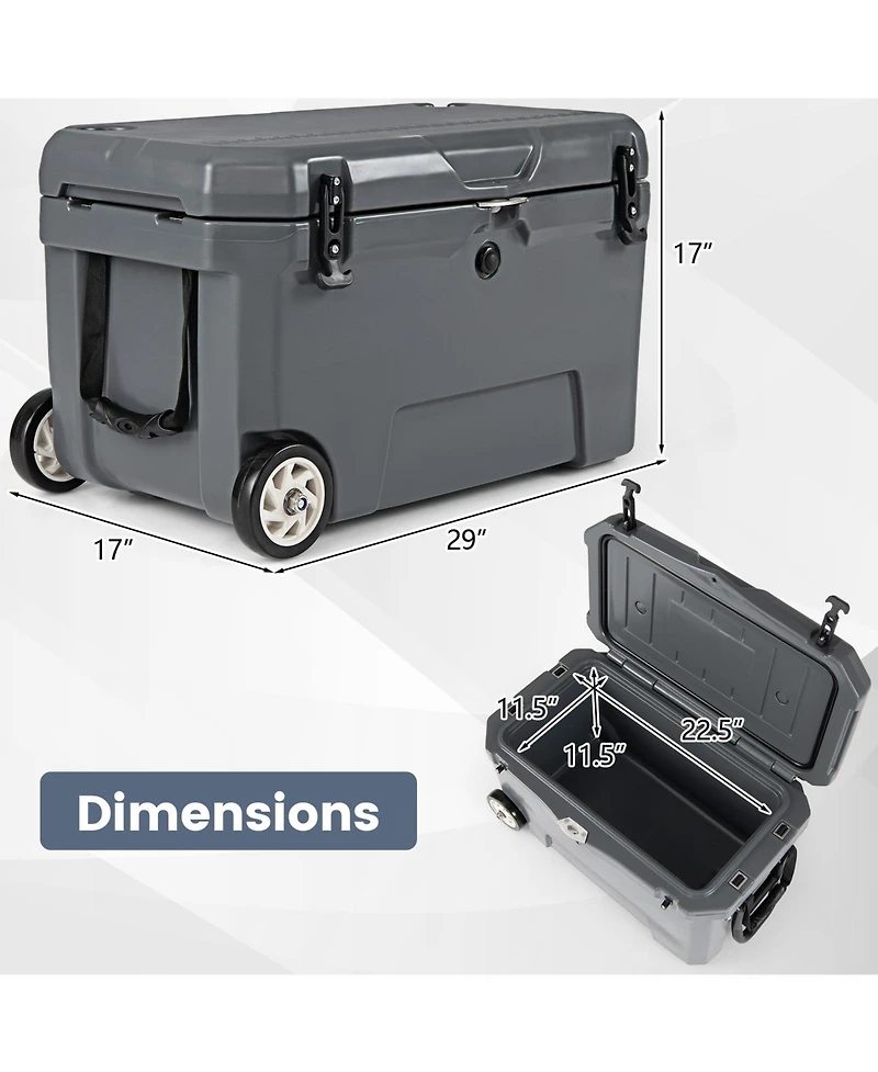 Gouun 52-Quart Portable Hard Cooler with 6-Day Ice Retention, Heavy-Duty Wheels and Extended Handle