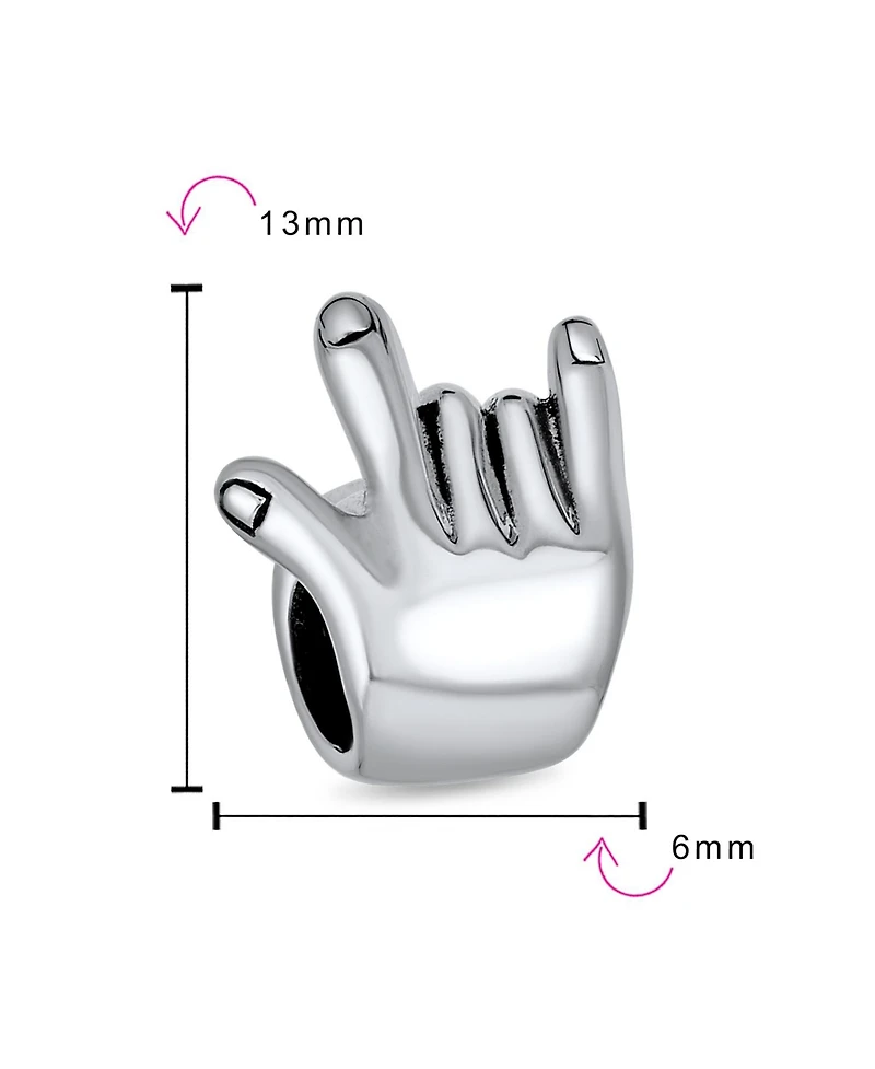 Bling Jewelry I Love You Hand Sign Symbol Charm Bead .925 Sterling Silver for Bracelet