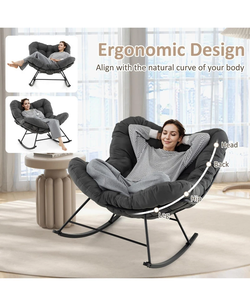 Gouun Oversized Egg Papasan Rocking Chair with Thick Cushion