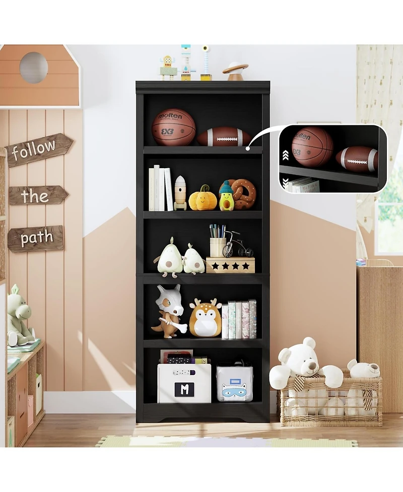 gaomon Tall Farmhouse Bookshelf, 5 Tier Open Bookcase with Adjustable Shelves and Anti-Tip, Storage Organizer for Living Room