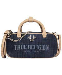 True Religion Bentley Denim and Pu Mini Satchel - Women s Top Handle Crossbody Handbag with Chain Detail