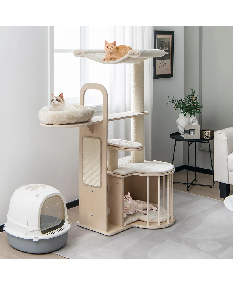 Cozito Cat Tree 55 in Multi-Level with Washable Cushions Hammock