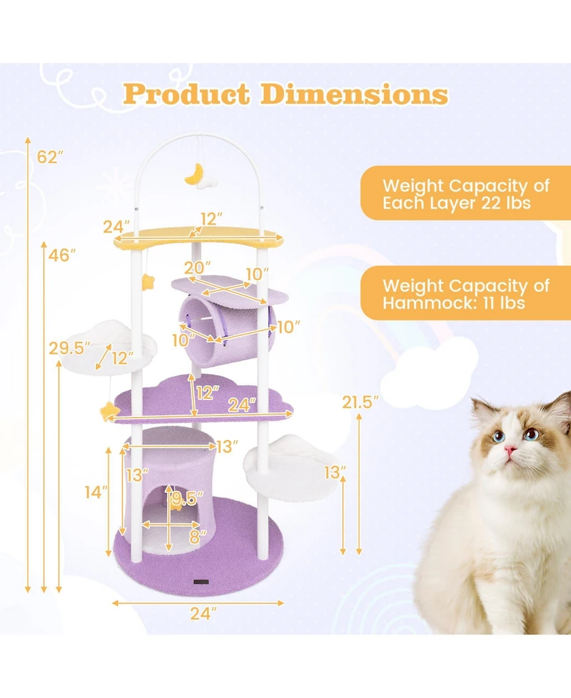 Cozito Cat Tower 62 in with Metal Frame and Jumping Platforms