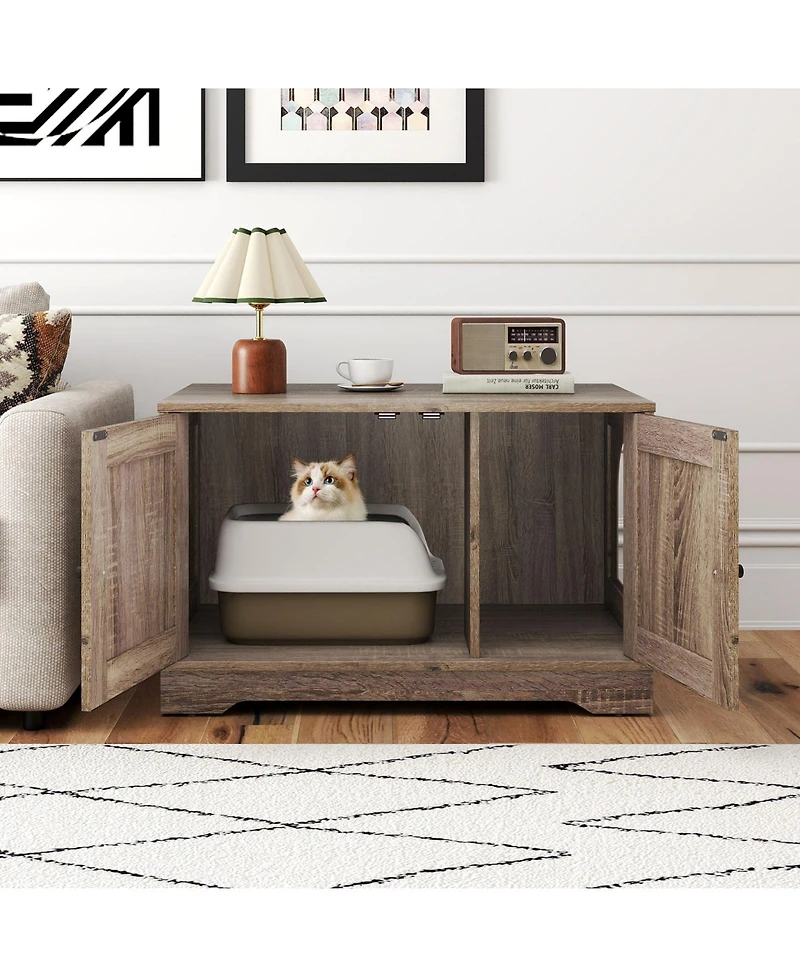 Cozito Cat Litter Box Enclosure 31.5 in Wooden End Side Table