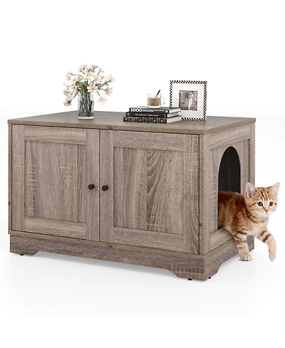 Cozito Cat Litter Box Enclosure 31.5 in Wooden End Side Table