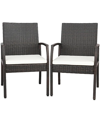 Gymax 2PCS Patio Pe Rattan Wicker Dining Armchairs Outdoor Chair w/ Removable Cushion