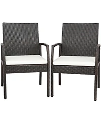 Gymax 2PCS Patio Pe Rattan Wicker Dining Armchairs Outdoor Chair w/ Removable Cushion