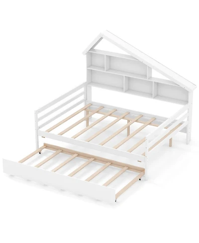 Gouun Full Kids House Bed Frame with Safety Rails