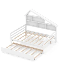 Gouun Full Kids House Bed Frame with Safety Rails