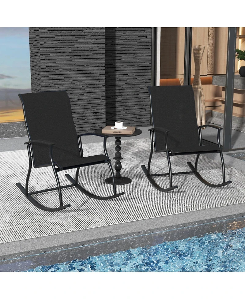 Gouun Set of 2 Outdoor Patio Rocking Chairs with Breathable Backrest