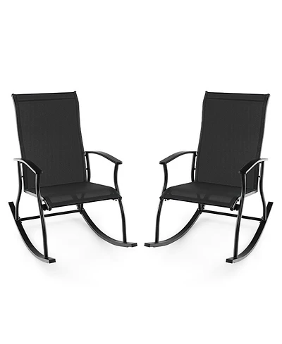 Gouun Set of 2 Outdoor Patio Rocking Chairs with Breathable Backrest