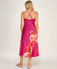 Row A Women's Printed Halter Neck Scallop Trim Midi Dress