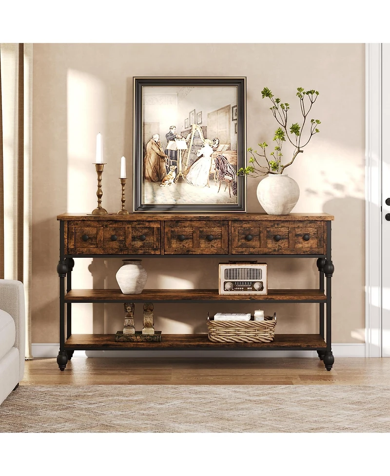 gaomon 53" 3-Tier 3-Drawer Console Sofa Table (Hallway/Living Room