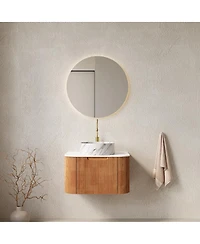 Sillysis Modern Bathroom Vanity with Stone Pattern Ceramic Basin, 3D Striped Wood Drawer, Wall Mounted Storage Cabinet